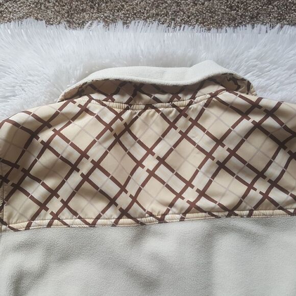 Snozu Fleece Jacket Cream and Brown Zip front Zip up Pockets Size Medium - Picture 8 of 8